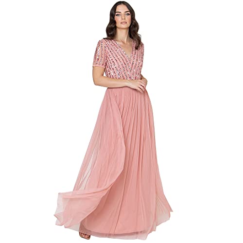 Maya Deluxe Damen Maya Deluxe Maxi Dress for Women Ladies Braidesmaid V-neck Plus Size Ball Gown Short Sleeves Long Elegant Empire Waist Brautjungfernkleid, Blossom, 26 von Maya Deluxe