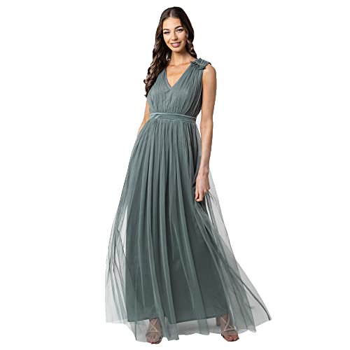 Maya Deluxe Damen Maya Deluxe Ruffle Shoulder Maxi Dress Brautjungfernkleid, Misty Green, 32 EU von Maya Deluxe