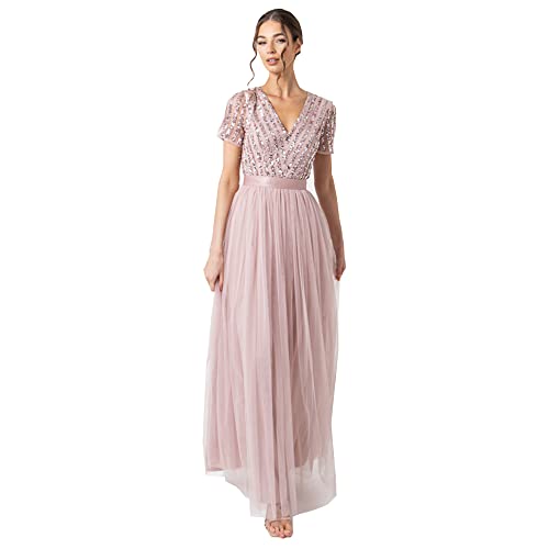 Maya Deluxe Abendkleid mit Pailletten Cocktailkleid Damen mit V-Ausschnitt Tüllkleid Rosa Größe 54 von Maya Deluxe