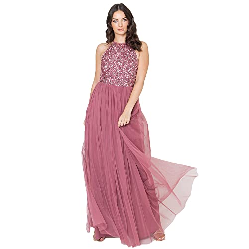 Maya Deluxe Damen Maya Deluxe Women's Bridesmaid Maxi Dress Halter Neck Sequin Embellished Prom Graduation Wedding Brautjungfernkleid, Desert Rose, EU 52(UK 24) von Maya Deluxe