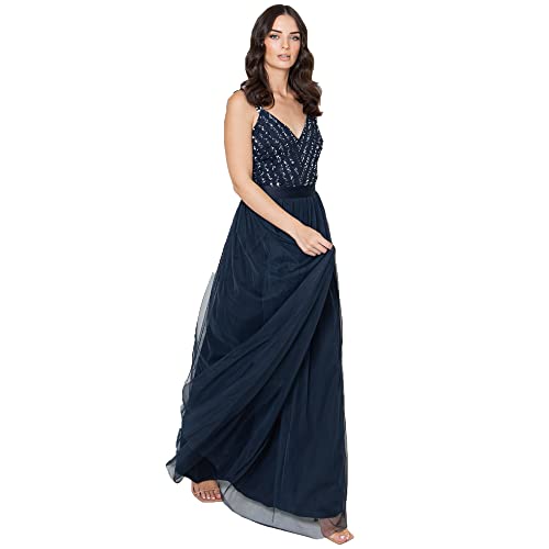 Maya Deluxe Damen Maya Deluxe Women's Maxi Dress Long Wedding Guest Bridesmaid Ball V Neck Wide Straps Brautjungfernkleid, Navy, 42 EU von Maya Deluxe