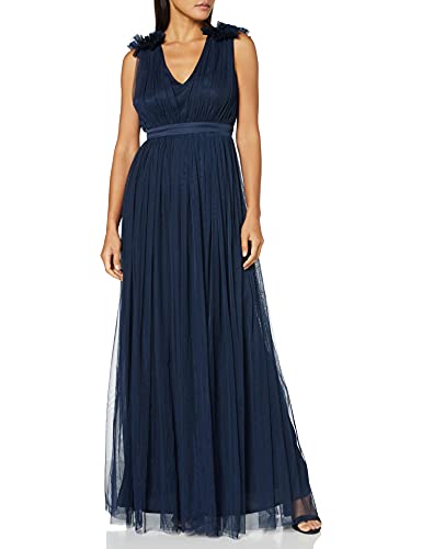 Maya Deluxe Damen Maya Deluxe Women's Maxi With Ruffle V Neck Sleeveless High Empire Waist Long Prom Guest Weddi Bridesmaid Dress, Navy, 34 EU von Maya Deluxe