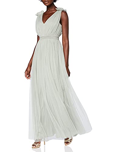 Maya Deluxe Damen Maya Deluxe Women's Maxi With Ruffle V Neck Sleeveless High Empire Waist Long Prom Guest Weddi Bridesmaid Dress, Sage Green, 42 EU von Maya Deluxe