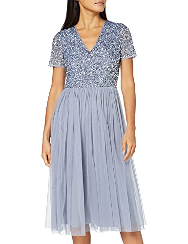 Maya Deluxe Damen Midi-Kleid mit V-Ausschnitt, Verziert Brautjungfernkleid, Dusty Blue, 48 von Maya Deluxe