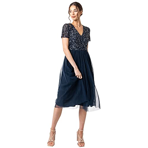 Maya Deluxe Damen Midi-Kleid mit V-Ausschnitt, Verziert Brautjungfernkleid, Navy, 50 EU von Maya Deluxe