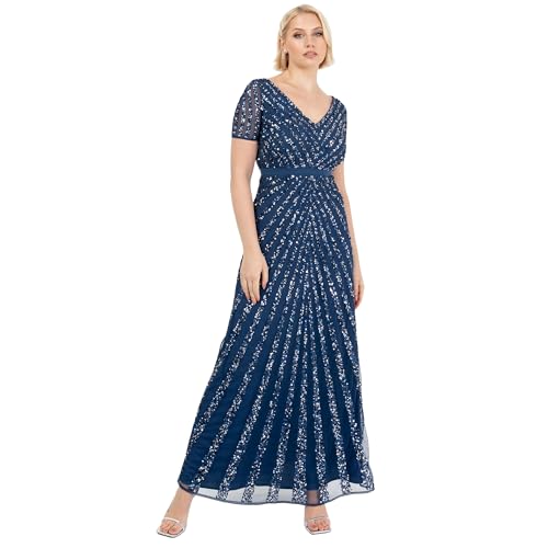 Maya Deluxe Damen Pailletten Maxi Abendkleid Elegant für Hochzeit V-Ausschnitt A-Linien-Schnitt Brautjungfernkleid, French Navy, 36 von Maya Deluxe