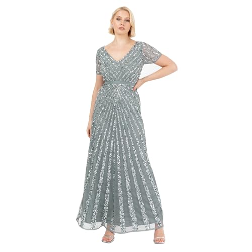 Maya Deluxe Damen Pailletten Maxi Abendkleid Elegant für Hochzeit V-Ausschnitt A-Linien-Schnitt Brautjungfernkleid, Misty Green, 50 von Maya Deluxe