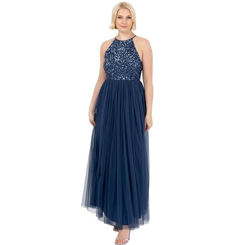 Maya Deluxe Damen Womens Ladies Bridesmaid Maxi Dress Halter Neck Sequin Embellished Prom Graduation Wedding Brautjungfernkleid, French Navy, 34 von Maya Deluxe