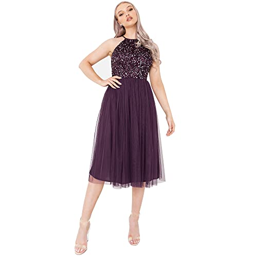 Maya Deluxe Damen Womens Ladies Midi Dress with Halter Neck Tulle for Evening Graduation Prom Wedding Bridesmaids Ball Gown Brautjungfernkleid, Berry, 56 Maya Deluxe Damen Womens Ladies Midi Dress with Halter Neck Tulle for Evening Graduation Prom Wedding Bridesmaids Ball Gown Brautjungfernkleid, Berry, 56 von Maya Deluxe