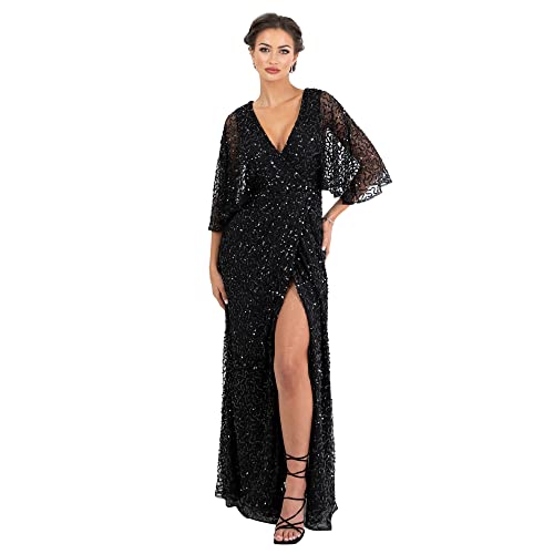 Maya Deluxe Damen Womens Maxi Ladies Sequin Embellished Wrap A-Line Dress for Wedding Guest Bridesmaid Evening Prom Ball Occasion Kleid, Black, 32 von Maya Deluxe