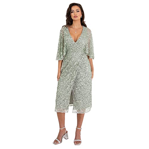 Maya Deluxe Damen Womens Midi Ladies Sequin Embellished Cape Sleeve Wrap Dress for Wedding Guest Bridesmaid Cocktail Prom Evening Kleid, Green Lily, 36 Maya Deluxe Damen Womens Midi Ladies Sequin Embellished Cape Sleeve Wrap Dress for Wedding Guest Bridesmaid Cocktail Prom Evening Kleid, Green Lily, 36 von Maya Deluxe