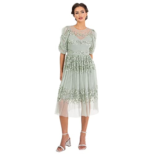 Maya Deluxe Damen Womens Midi Ladies Sequin Embellished Short Sleeve Dress for Wedding Guest Bridesmaid Prom Ball Evening Occasion Kleid, Green Lily,40 von Maya Deluxe