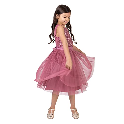 Maya Deluxe Mädchen Girls Sequin Embellished Party Tutu Bridesmaids Wedding Midi Dress With Belt Bow Kleid, Desert Rose, 3-4 Jahre EU von Maya Deluxe