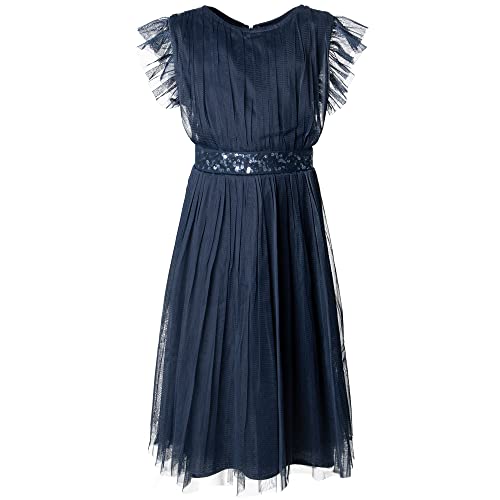 Maya Deluxe Mädchen Midi Dress for Girls Sequins Embellished Birthday Party Frill Short Sleeves Bridesmaids Wedding Brautjungfernkleid, Navy, 3-4 Years von Maya Deluxe