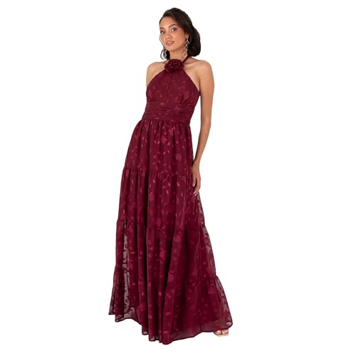 Maya Deluxe Women's Maxi Dress Ladies Sleeveless Halterneck Floral Corsage Chiffon Jacquard A-line Tiered Evening Occasion Prom, Beerenrot 36 Maya Deluxe Women's Maxi Dress Ladies Sleeveless Halterneck Floral Corsage Chiffon Jacquard A-line Tiered Evening Occasion Prom, Beerenrot 36 von Maya Deluxe