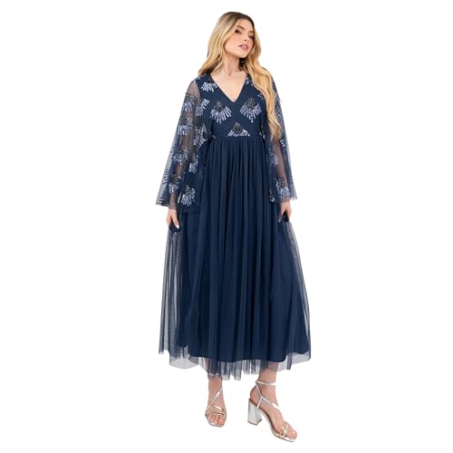 Maya Deluxe Women's Midaxi Dress Ladies V-Neck Long Wide Angel Sleeves Sequin Embellished Empire A-line Tulle Evening Prom Ball Gown, Marineblau 50 Maya Deluxe Women's Midaxi Dress Ladies V-Neck Long Wide Angel Sleeves Sequin Embellished Empire A-line Tulle Evening Prom Ball Gown, Marineblau 50 von Maya Deluxe