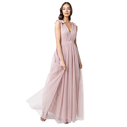 Maya Deluxe Damen Maya Deluxe Women's Maxi With Ruffle V Neck Sleeveless High Empire Waist Long Prom Guest Weddi Bridesmaid Dress, Frosted Pink, 48 EU von Maya Deluxe