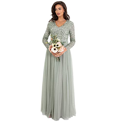 Maya Deluxe Women's Womens Ladies Sleeve for Wedding Guest V Neck High Empire Waist Maxi Long Length Evening Bridesmaid Prom Dress, Green Lily, 52 von Maya Deluxe