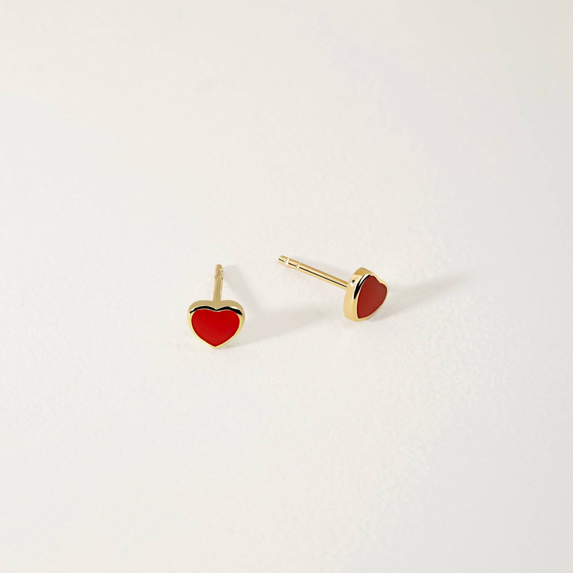 14K Solid Gold Mini Rotes Herz Ohrstecker | Nette Ohrringe Zierlicher Goldschmuck Für Damen Geschenk Sie von MayaAndMia