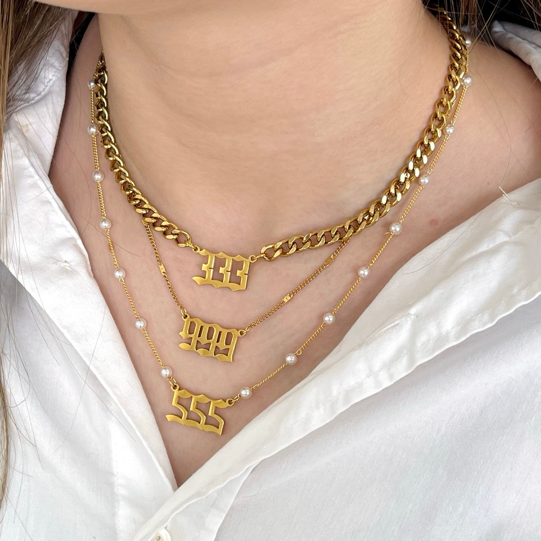 18K Gold Engel Nummer Halskette Glück 777 Schutz 444 Balance 888 Zahlen Wasserfest Personalisiertes Weihnachtsgeschenk Für Sie von MayaMoreJewelry