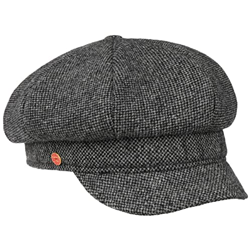 Mayser Coco Tweed Ballonmütze Schirmmütze Baker-Boy-Mütze Newsboy-Mütze Damencap Damen - Made in The EU mit Schirm, Futter, Futter Herbst-Winter - L (59-60 cm) schwarz von Mayser