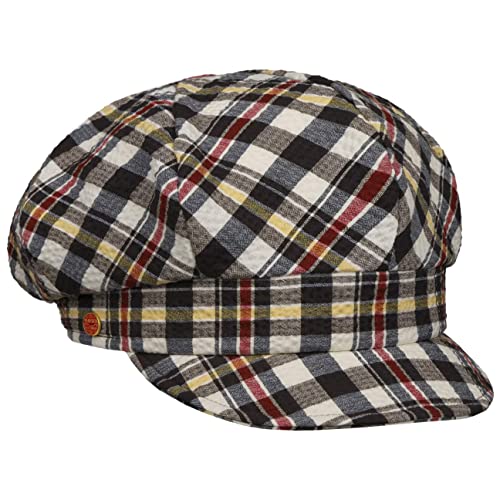 Mayser Seersucker Check Ballonmütze Schirmmütze Schildmütze Baker-Boy-Mütze Baumwollcap Damen/Herren - Made in The EU mit Schirm, Futter Frühling-Sommer - One Size blau-gelb von Mayser