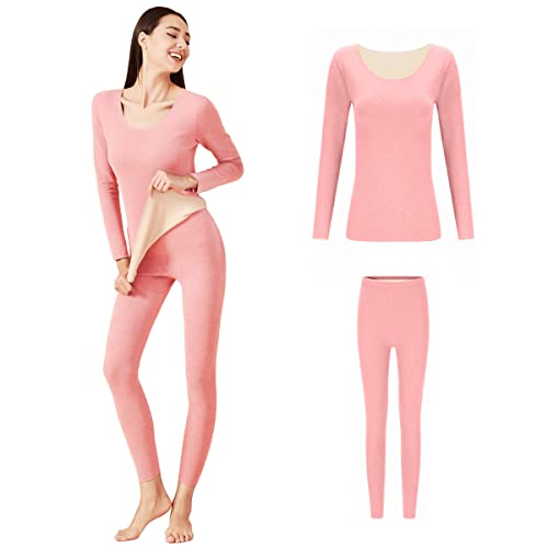 Mecool Thermo-Unterwäsche-Set für Damen, langärmeliges Oberteil, ultraweiche Basisschicht, Oberteile und Leggings,Rosa-S von Mecool