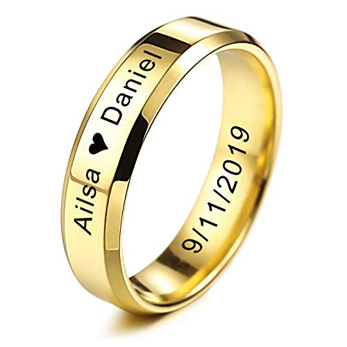 MeMeDIY Herren Trauringe Für Frauen Jungen Mädchen Wasserdicht Edelstahl Versprechen Ring, Bündeln mit Ringgröße Einsteller - Personalisiert Gravur (Gold Farben, 6.0mm Breiten, 70 Größe) von MeMeDIY