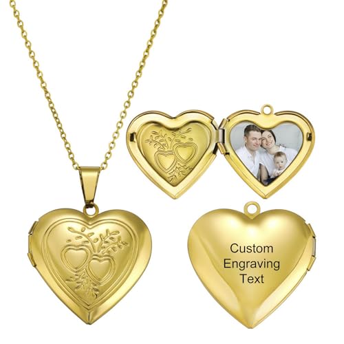 MeMeDIY Personalisiert Medaillon Kette mit Bild Damen Herz Medaillon Zum Öffnen Kette Halskette Gold/Silber/Rosegold Gravierte Gedenk Anhänger Halskette Schmuck Geschenke für Frauen -C2 von MeMeDIY