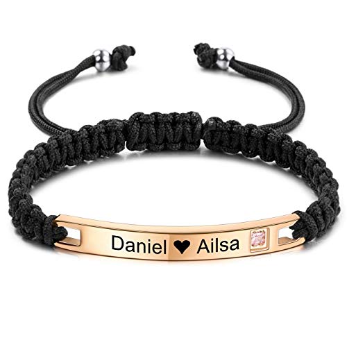 MeMeDIY Personalisierte Armband Typenschild Datum Gravierte Armbänder für Frauen Männer Mädchen Jungen Paare Benutzerdefinierte Fußkette Verstellbare handgefertigte geflochtene Seil Edelstahl Tag von MeMeDIY