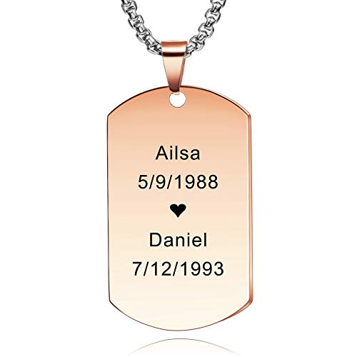 MeMeDIY Personalisierte Dog Tag Halskette Angepasst Gravur Name Datum für Männer Damen Freund Freundin Edelstahl Anhänger Liebhaber Jubiläum Valentinstag Schmuck Geschenk(Roségold Farbe) von MeMeDIY