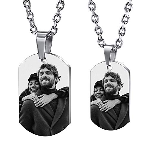 MeMeDIY Personalisierte Dog-tag Halskette Gravur Foto/Name/Datum/Kalender mit Bild Anhänger Halskette für Männer Frauen Jungen Mädchen Paare Denkmal Edelstahl Liebesschmuck (Silber Farbe) von MeMeDIY