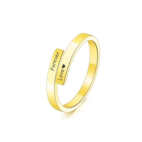 MeMeDIY Personalisierte Offene Spirale Twist Ring Gravierte Namen Edelstahl Vergoldet Freundschaft Versprechen Ring Geschenk für Damen Schwestern Freundin (Gold, Größe 51) von MeMeDIY