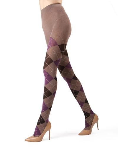 MeMoi Argyle-Pullover-Strumpfhose, Taupe Heather, S-M von MeMoi