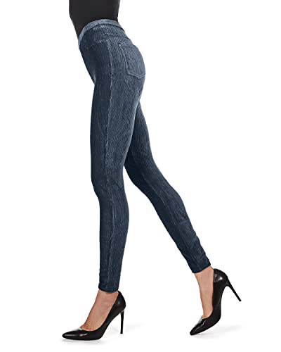 MeMoi Stretch-Leggings aus Cord, weite Rippe - Blau - Medium/Large von MeMoi