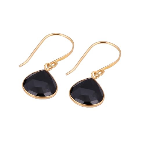 Black Onyx Earring, Handmade Earring For Women, Yellow Gold Plated 925 Sterling Silver Earring von Meadows