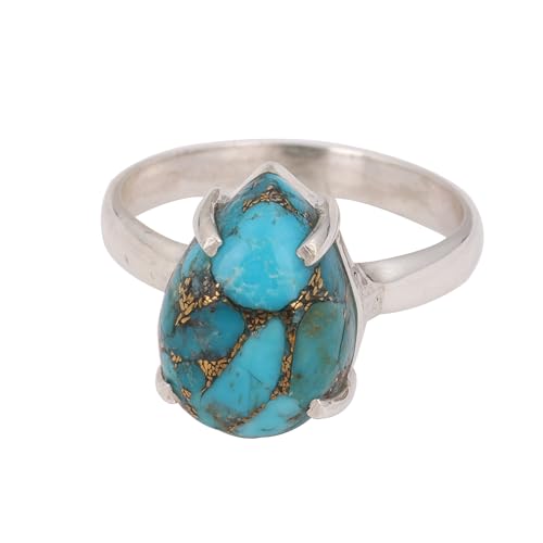 Blauer Kupfer-Türkis-Ring, 925er-Sterlingsilber, Statement-Ring für Damen, Schmuck, Edelstein, Blau, Kupfer, Türkis von Meadows