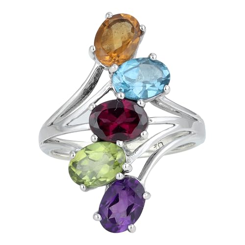 Multi Gemstone Ring, Prong Setting 925 Sterling Silver Ring, Unique Stone Ring, Size 7 USA von Meadows