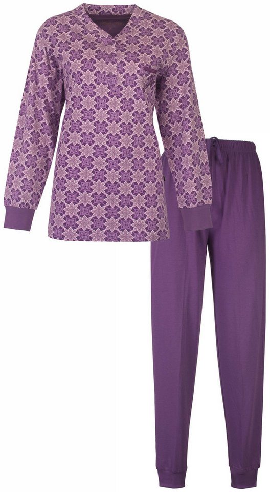 Medaillon Schlafanzug Damen Pyjama lang mit Bündchen (2 tlg) Baumwolle von Medaillon