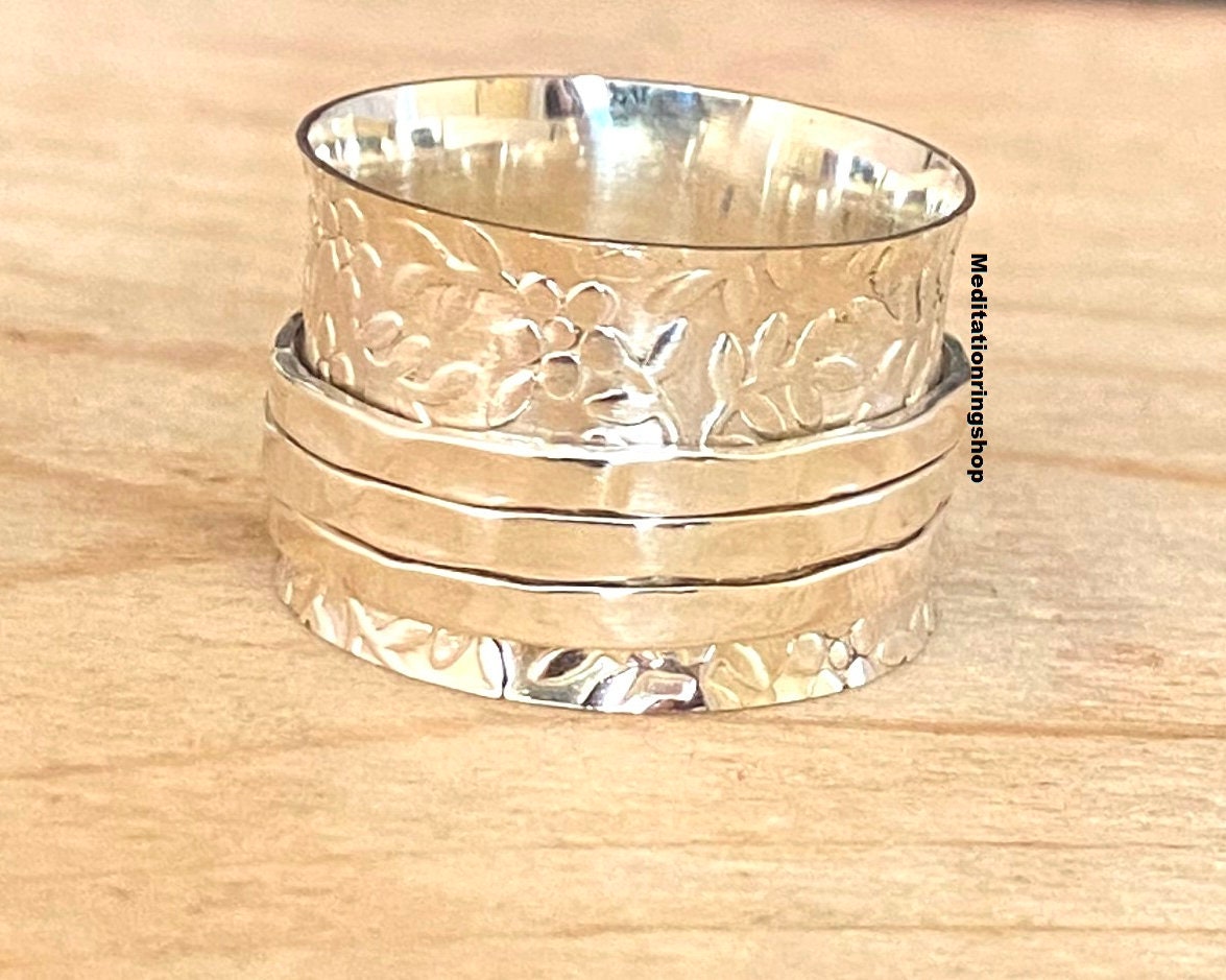 Silver Spinner Band Ring, Flower Designer 925 Sterling Handmade Jewelry, Christmas Gift, Promise Gift Silver Spinner Band Ring, Flower Designer 925 Sterling Handmade Jewelry, Christmas Gift, Promise Gift von Silverjewellery30