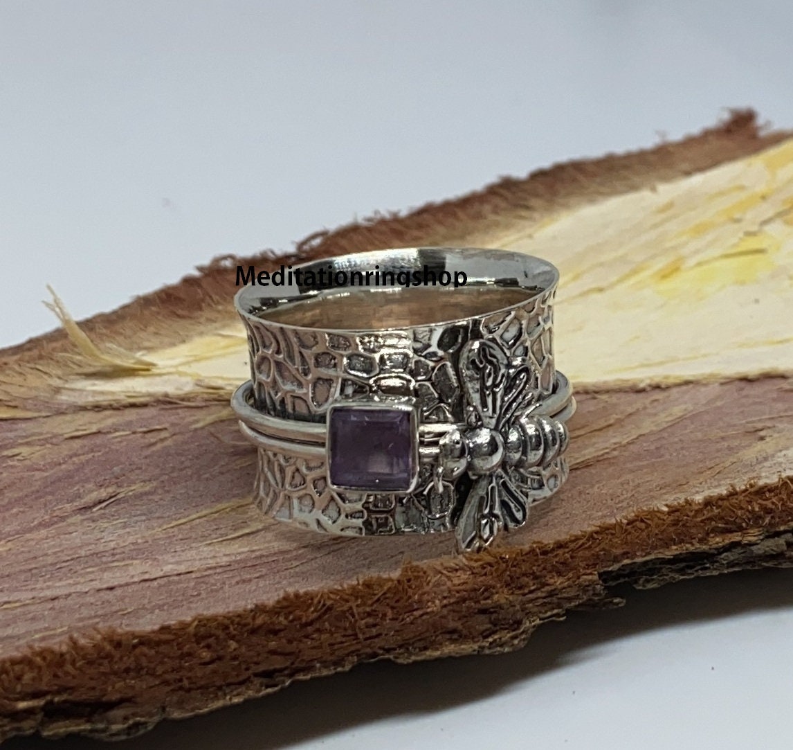 Amethyst Bee Spinner Band Ring, Handmade 925 Sterling Silver Christmas Gift Promise Designer Her Amethyst Bee Spinner Band Ring, Handmade 925 Sterling Silver Christmas Gift Promise Designer Her von Silverjewellery30