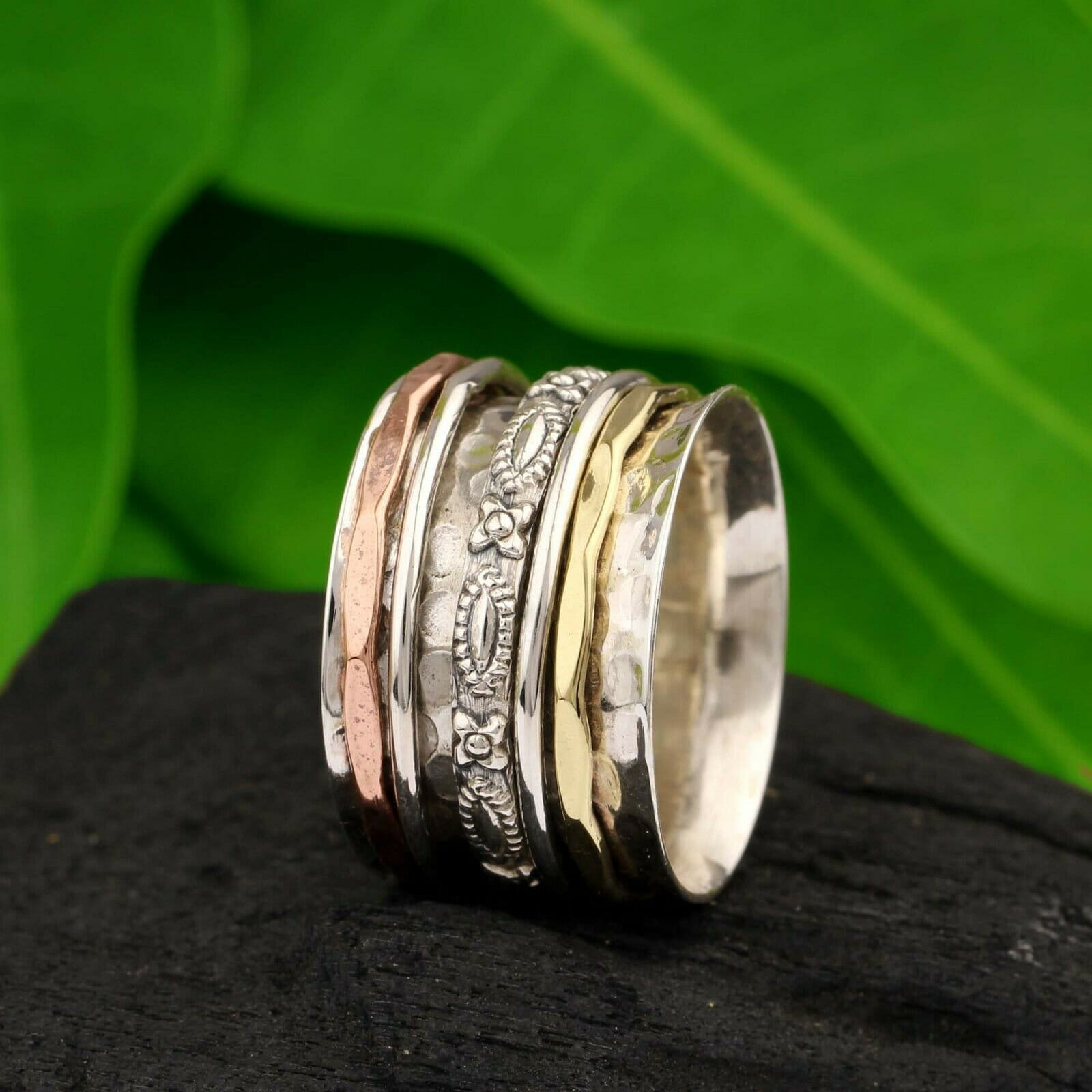 Silver Spinner Ring, Hammered Band Copper Brass 925 Sterling Handmade Christmas Jewelry, Gift For Her Silver Spinner Ring, Hammered Band Copper Brass 925 Sterling Handmade Christmas Jewelry, Gift For Her von Silverjewellery30