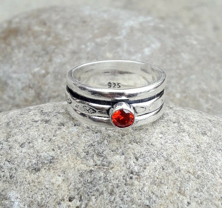 Natural Red Garnet Spinner Ring, Statement 925 Sterling Silver Handmade Gemstone Jewelry, Gift For Christmas, Her Natural Red Garnet Spinner Ring, Statement 925 Sterling Silver Handmade Gemstone Jewelry, Gift For Christmas, Her von Silverjewellery30