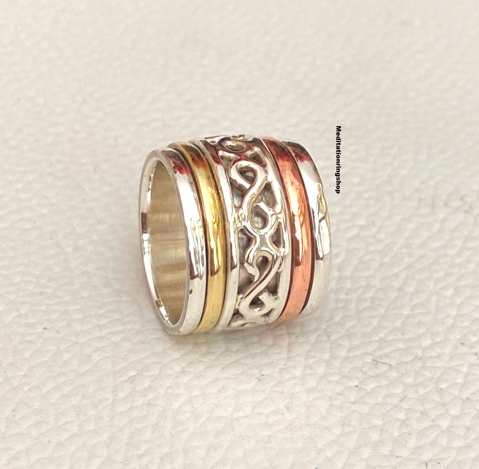 Silver& Copper Brass Spinner Ring, 925 Sterling Silver Handmade Statement Christmas Jewelry, Boho Wide Band Silver& Copper Brass Spinner Ring, 925 Sterling Silver Handmade Statement Christmas Jewelry, Boho Wide Band von Silverjewellery30