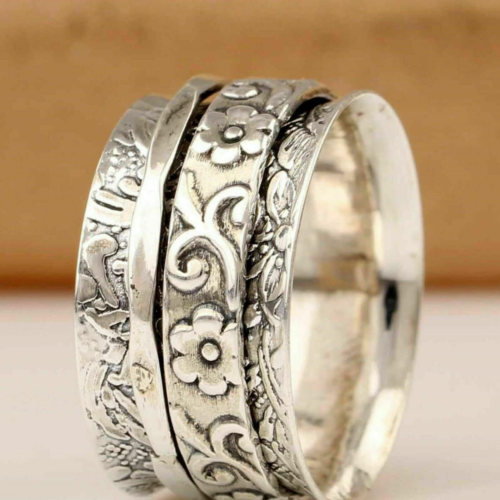 Spinner Ring, Handmade Statement Women Thumb Silver Band 925 Sterling Silver, Flower Designer, Christmas Spinner Ring, Handmade Statement Women Thumb Silver Band 925 Sterling Silver, Flower Designer, Christmas von Silverjewellery30