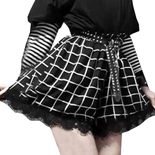 Damen Minirock Harajuku Stil Rock Persönlichkeit Kette Spleißen Gothic Rock Hohe Taill Slim Fit Faltenrock Vintage Plaid Freizeitrock, Mehrere Stile von Meedot