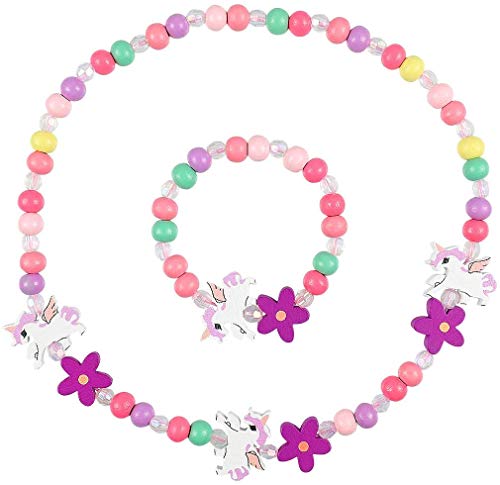 Meet-shop Buntes Holz-Schmuck-Set für Kinder, Prinzessin, Halskette, Armbänder, Einhorn, Perlen, Halskette und Armband, Geschenk für Mädchen, Geburtstagsfeier, Verkleidung, Zubehör Meet-shop Buntes Holz-Schmuck-Set für Kinder, Prinzessin, Halskette, Armbänder, Einhorn, Perlen, Halskette und Armband, Geschenk für Mädchen, Geburtstagsfeier, Verkleidung, Zubehör von Meet-shop