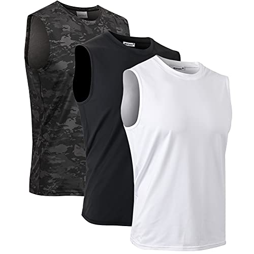 MeetHoo Herren Tank Top, Muskelshirts Tankshirt Ärmellose Shirt Achselshirt Schnelltrocknendes Unterhemd Gym Running für Männer (M, Schwarz+weiß+Tarnung) von MeetHoo