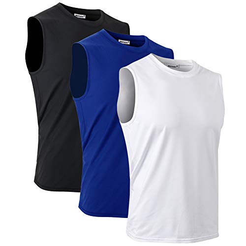 MeetHoo Herren Tank Top, Muskelshirts Tankshirt Ärmellose Shirt Achselshirt Schnelltrocknendes Unterhemd Gym Running für Männer (XXL, Schwarz+weiß+blau) von MeetHoo