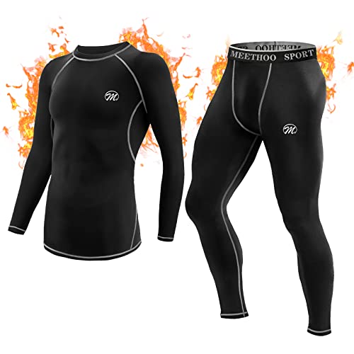 MeetHoo Thermounterwäsche Herren, Funktionsunterwäsche Set Funktionswäsche Thermo Skiunterwäsche Thermowäsche Base Layer Unterhemd Unterhose für Laufen von MeetHoo